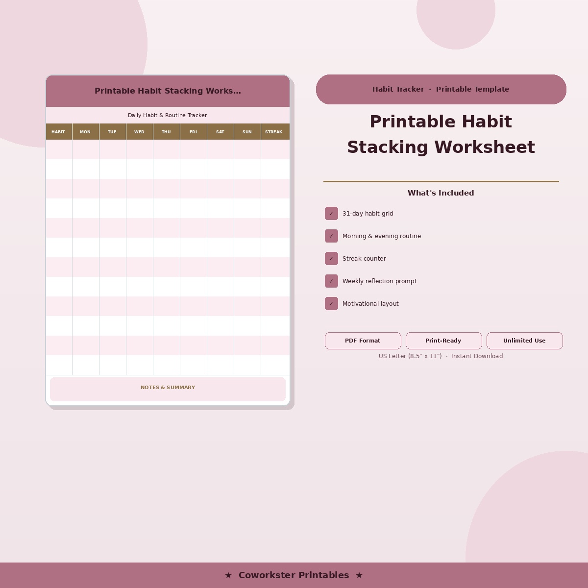 Printable Habit Stacking Worksheet