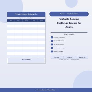 Printable Reading Challenge Tracker for Adults