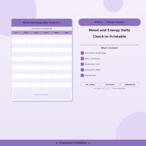 Mood and Energy Daily Check-In Printable