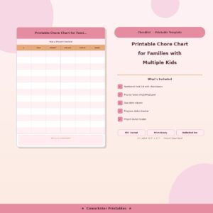 Printable Chore Chart for Families with Multiple Kids