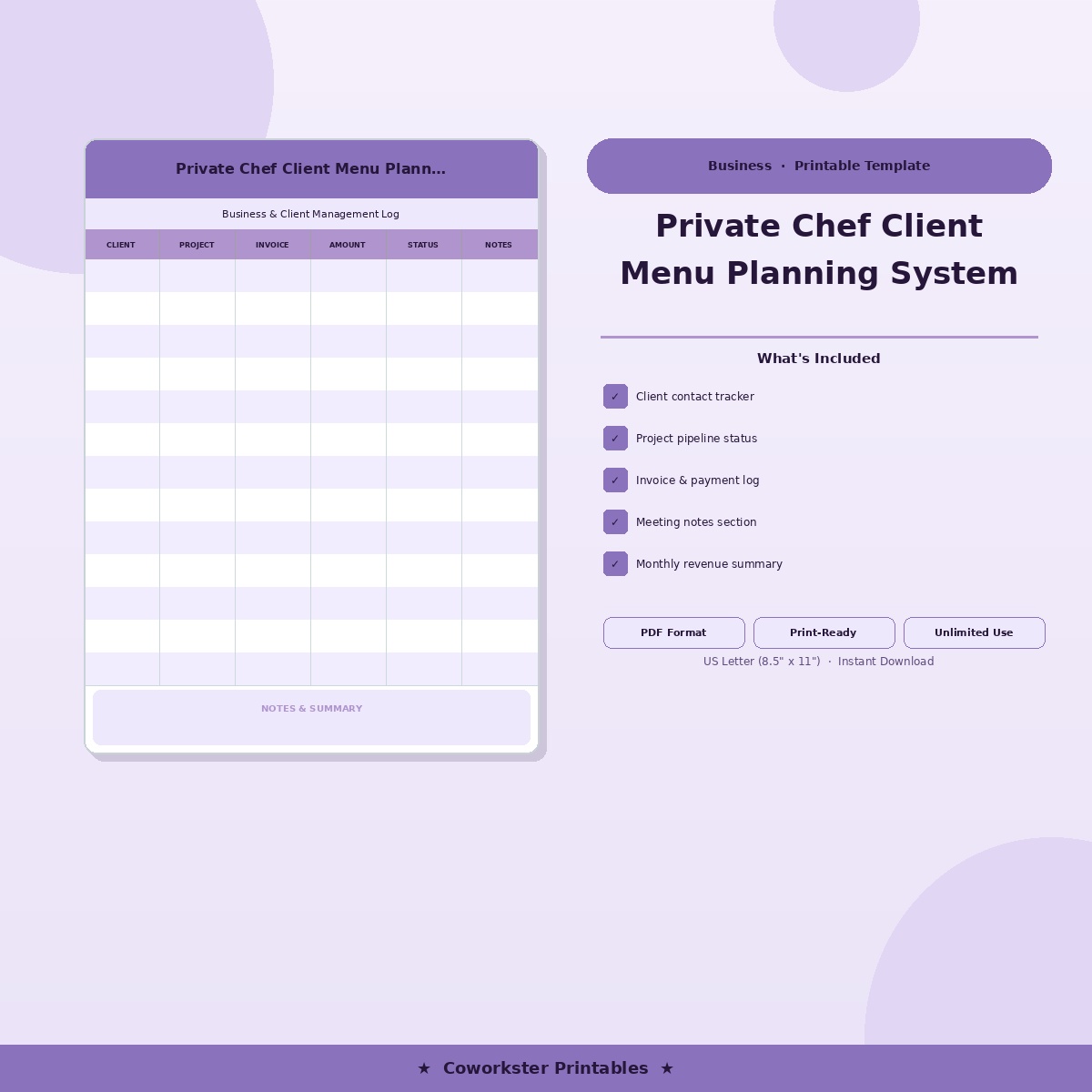 Private Chef Client Menu Planning System