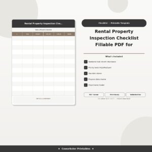 Rental Property Inspection Checklist Fillable PDF for Landlords with Room by Room Move In and Move Out Forms