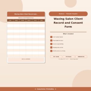 Waxing Salon Client Record and Consent Form