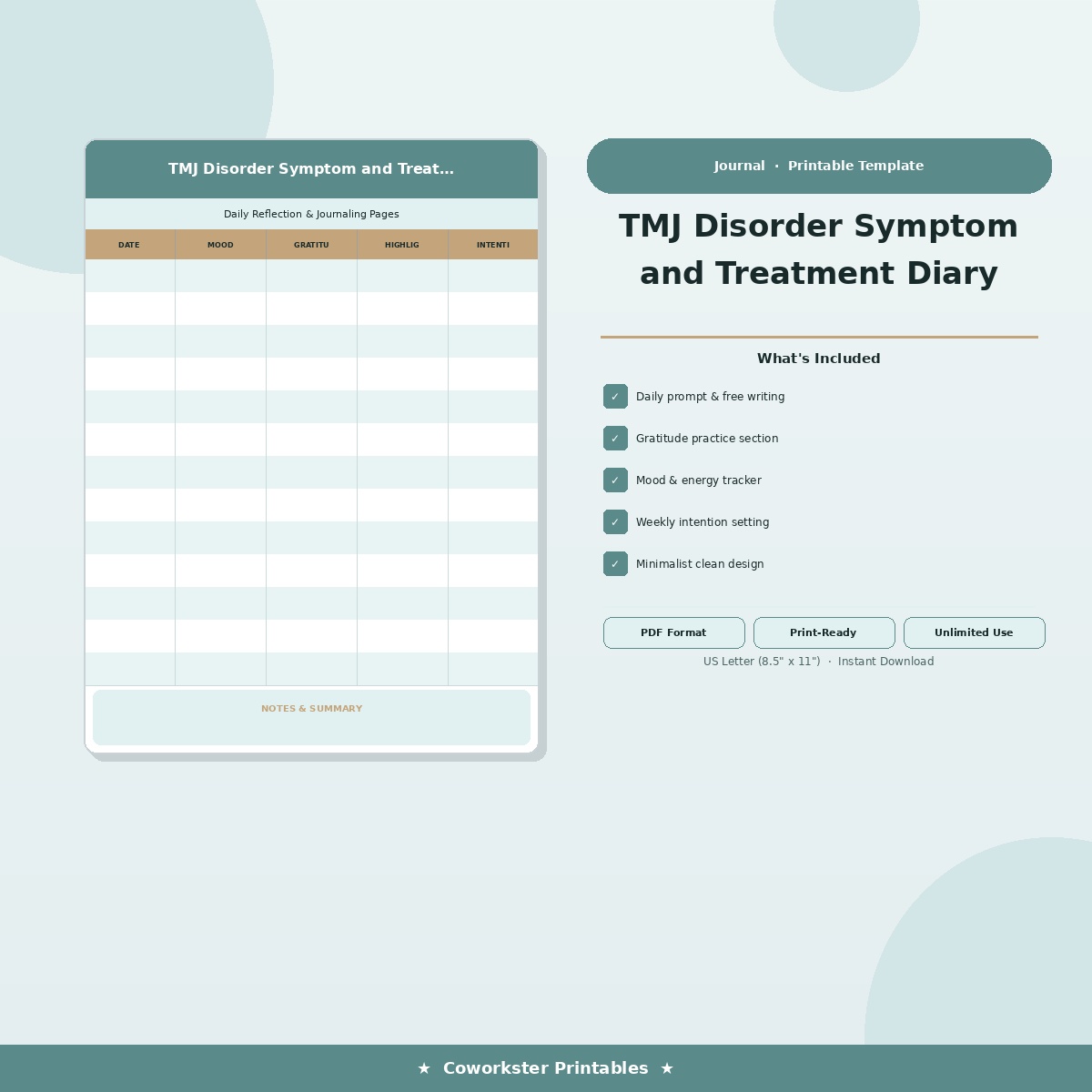 TMJ Disorder Symptom and Treatment Diary
