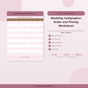 Wedding Calligrapher Order and Pricing Worksheet