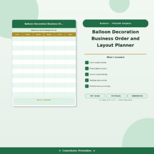 Balloon Decoration Business Order and Layout Planner