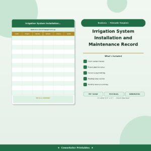 Irrigation System Installation and Maintenance Record