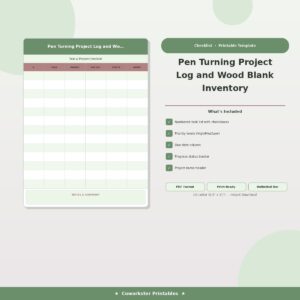 Pen Turning Project Log and Wood Blank Inventory
