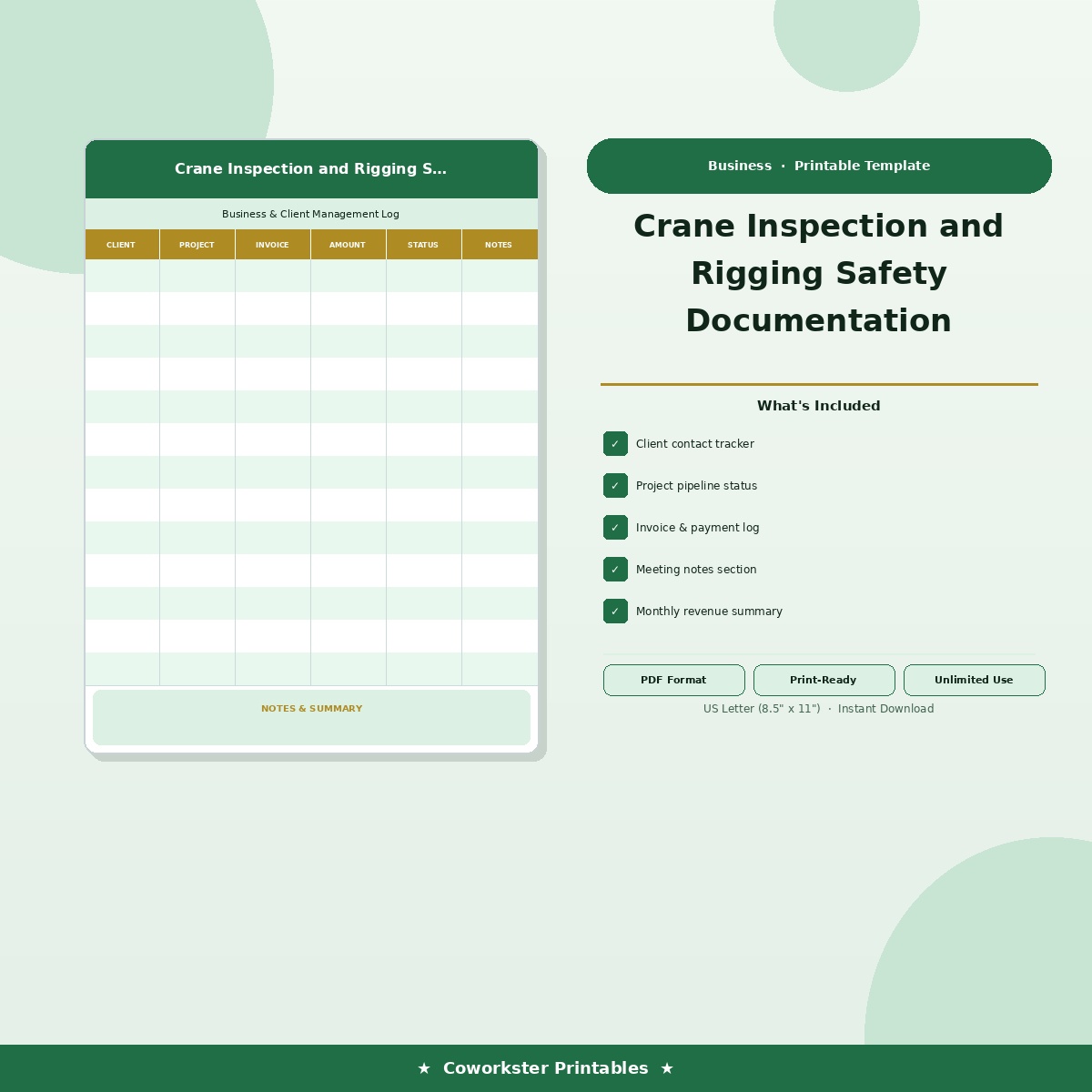 Crane Inspection and Rigging Safety Documentation