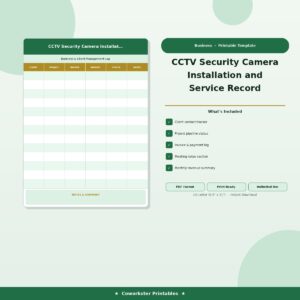 CCTV Security Camera Installation and Service Record