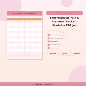 Endometriosis Pain & Symptom Tracker – Printable PDF Journal | Daily Log for Endo Flares, Triggers & Medication