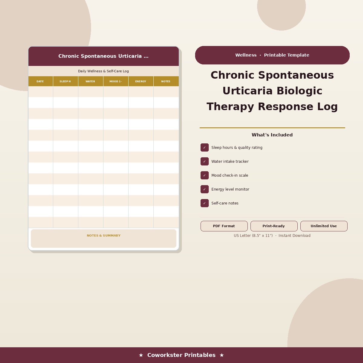 Chronic Spontaneous Urticaria Biologic Therapy Response Log