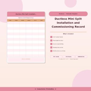 Ductless Mini Split Installation and Commissioning Record
