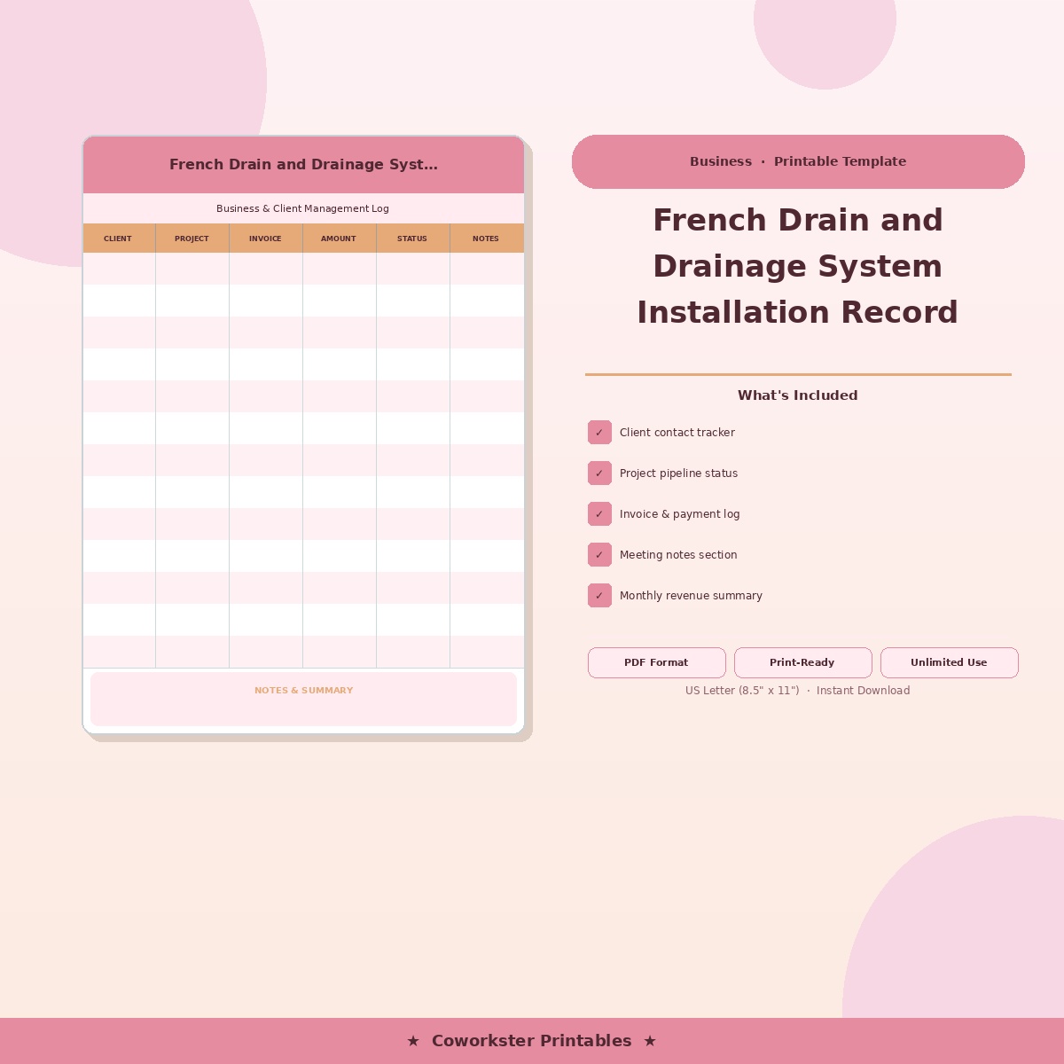 French Drain and Drainage System Installation Record