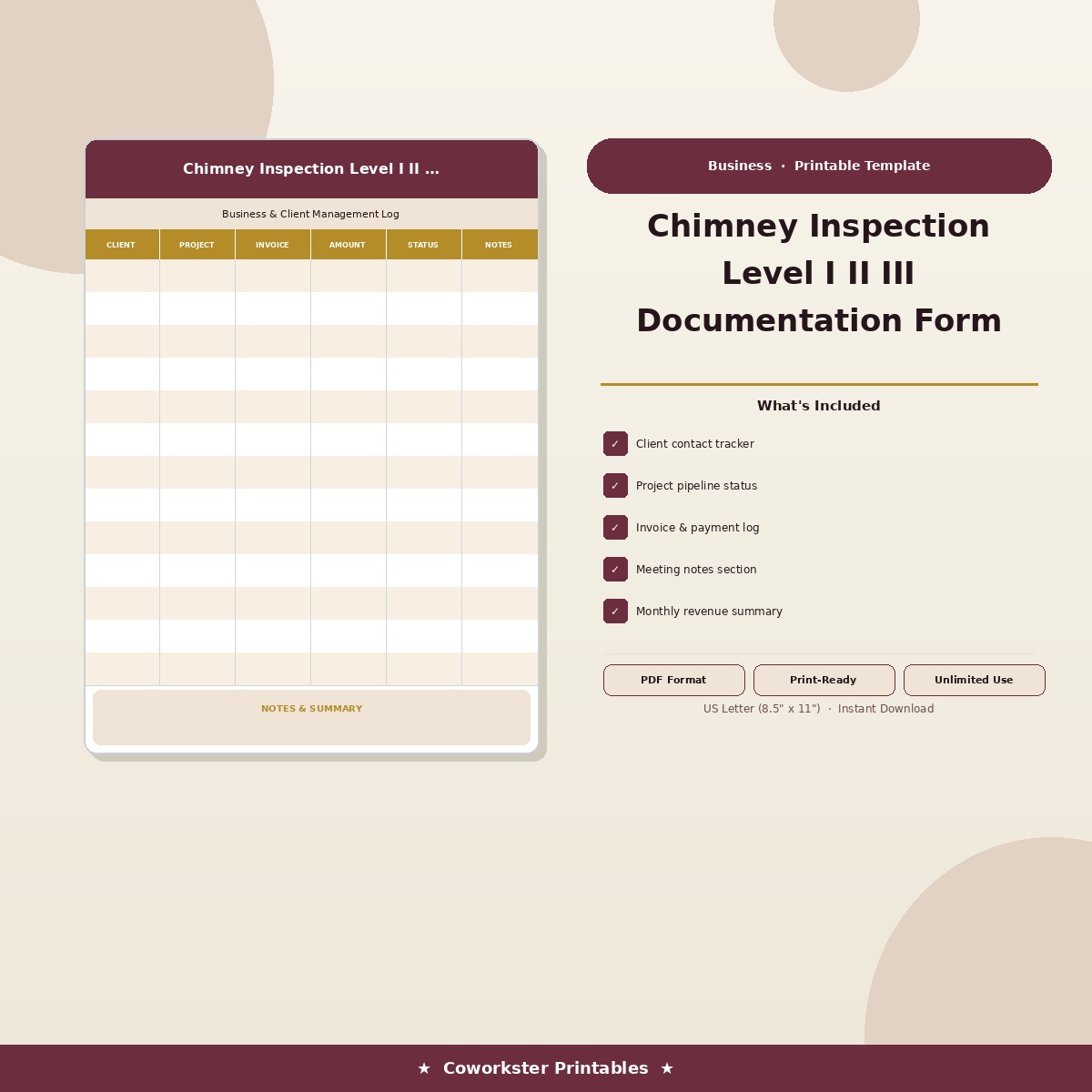 Chimney Inspection Level I II III Documentation Form