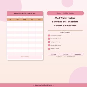 Well Water Testing Schedule and Treatment System Maintenance Log