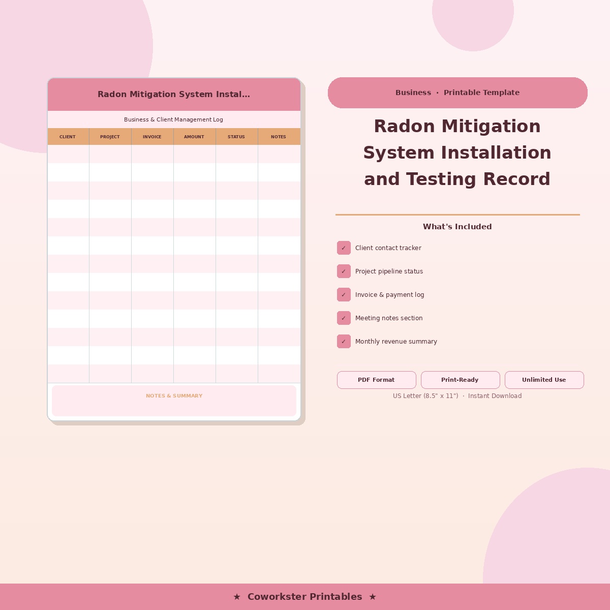 Radon Mitigation System Installation and Testing Record