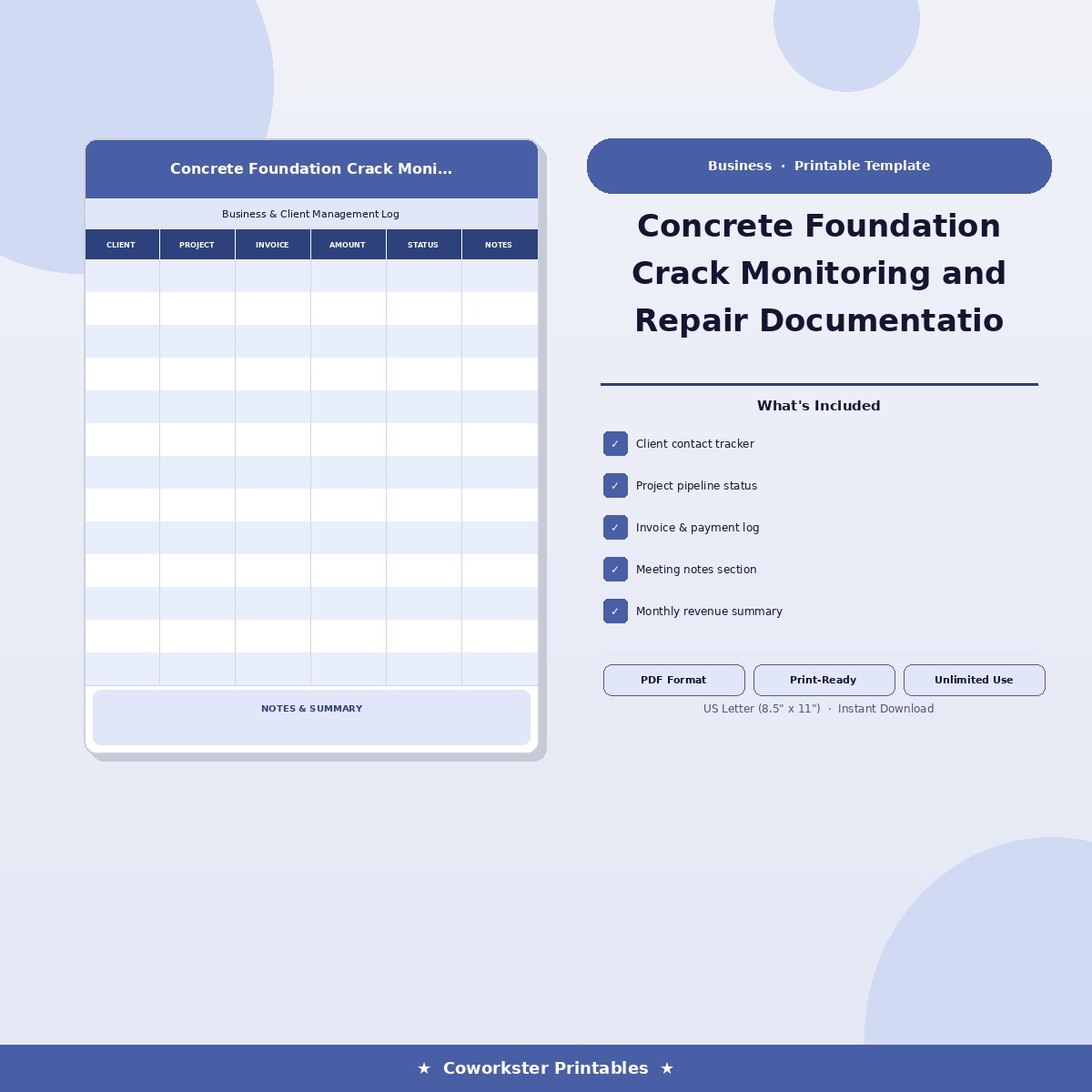 Concrete Foundation Crack Monitoring and Repair Documentation