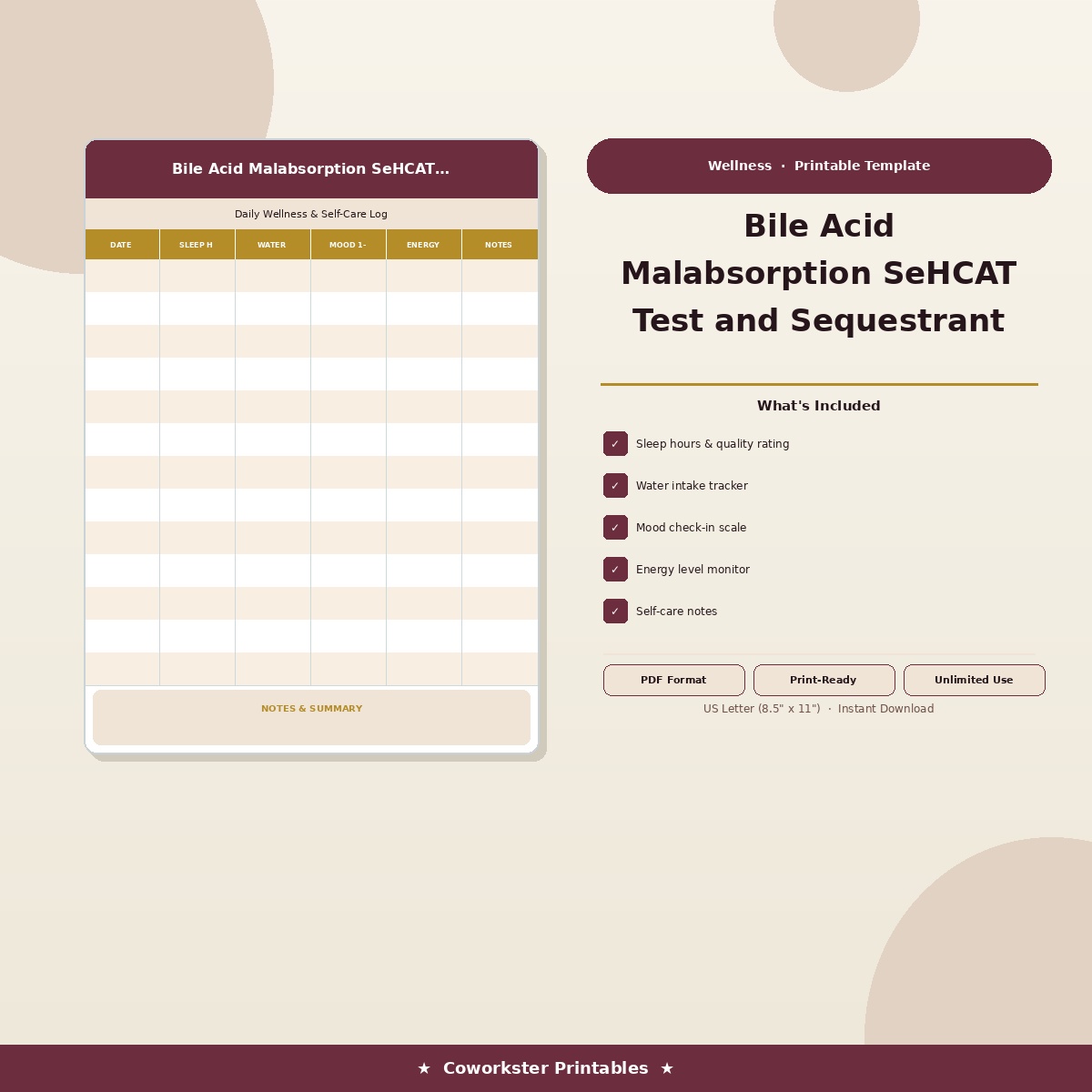 Bile Acid Malabsorption SeHCAT Test and Sequestrant Response Log