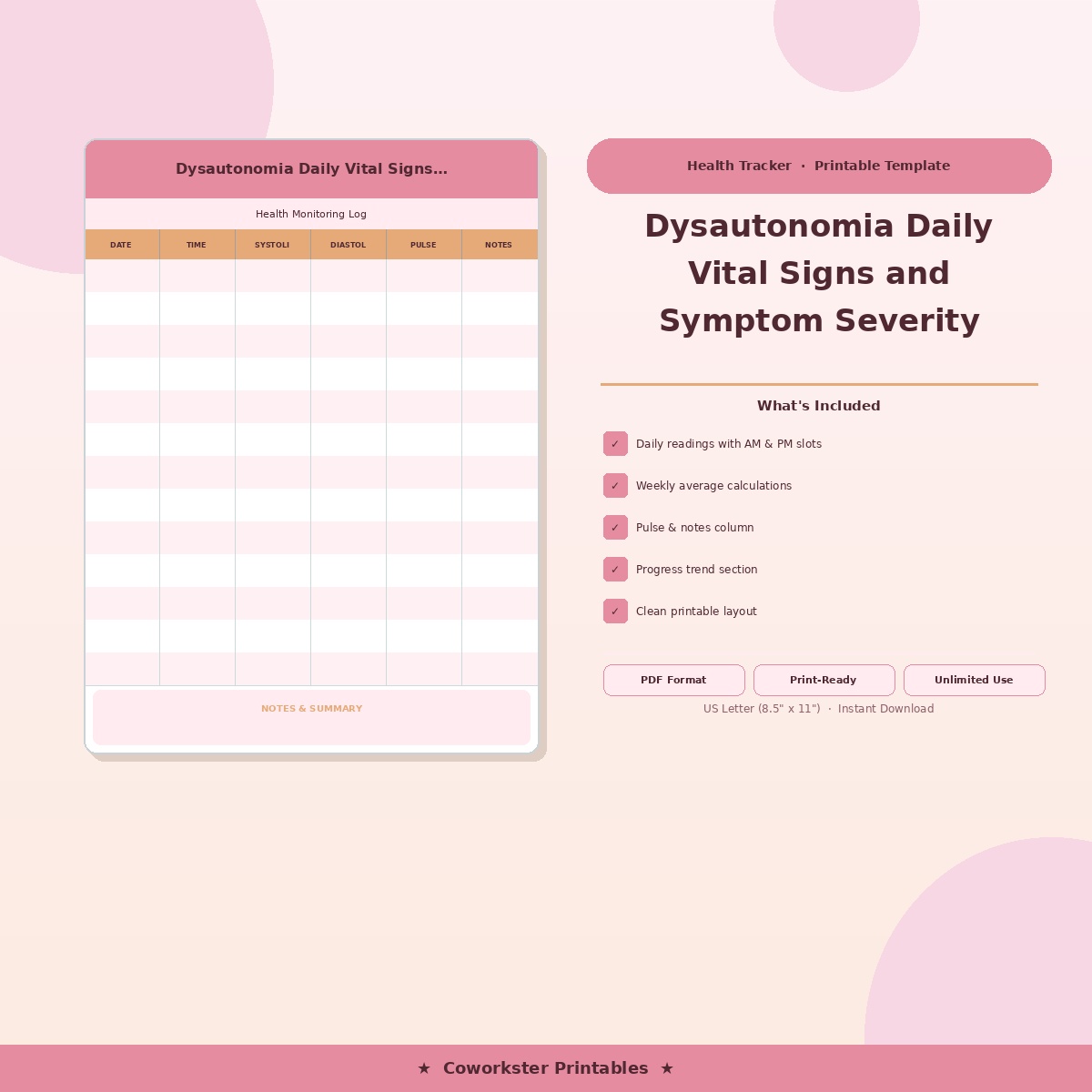 Dysautonomia Daily Vital Signs and Symptom Severity Tracker