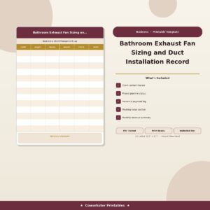 Bathroom Exhaust Fan Sizing and Duct Installation Record