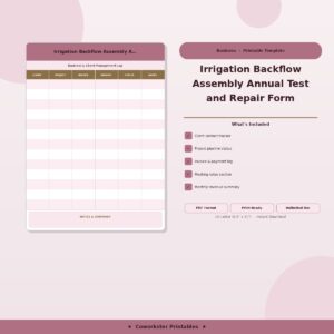 Irrigation Backflow Assembly Annual Test and Repair Form