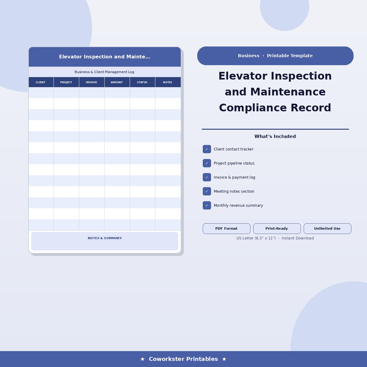 Elevator Inspection and Maintenance Compliance Record