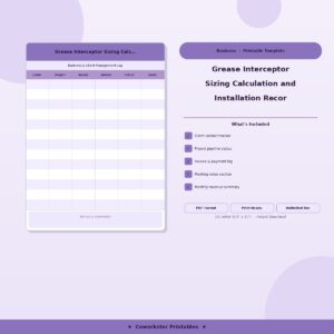 Grease Interceptor Sizing Calculation and Installation Record