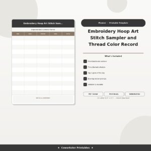 Embroidery Hoop Art Stitch Sampler and Thread Color Record