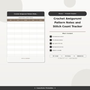 Crochet Amigurumi Pattern Notes and Stitch Count Tracker