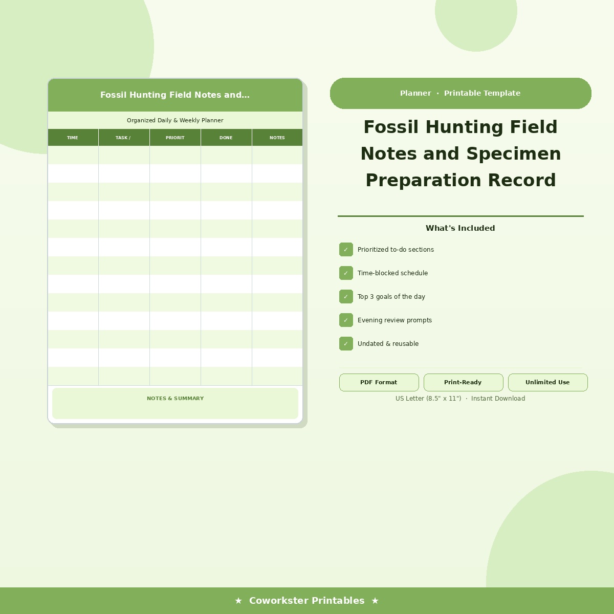 Fossil Hunting Field Notes and Specimen Preparation Record