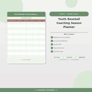 Youth Baseball Coaching Season Planner