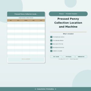 Pressed Penny Collection Location and Machine Identification Log