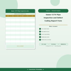 Sewer CCTV Pipe Inspection and Defect Coding Report Form