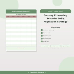 Sensory Processing Disorder Daily Regulation Strategy Tracker