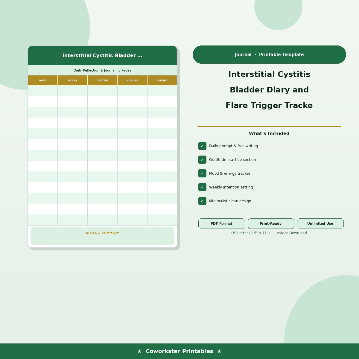 Interstitial Cystitis Bladder Diary and Flare Trigger Tracker