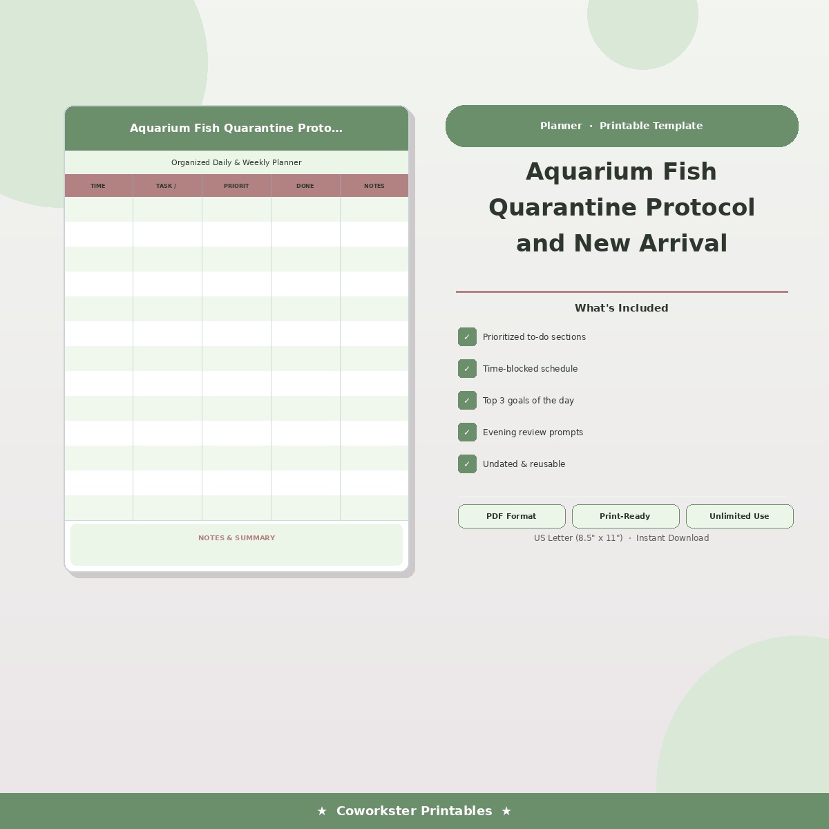 Aquarium Fish Quarantine Protocol and New Arrival Acclimation Record