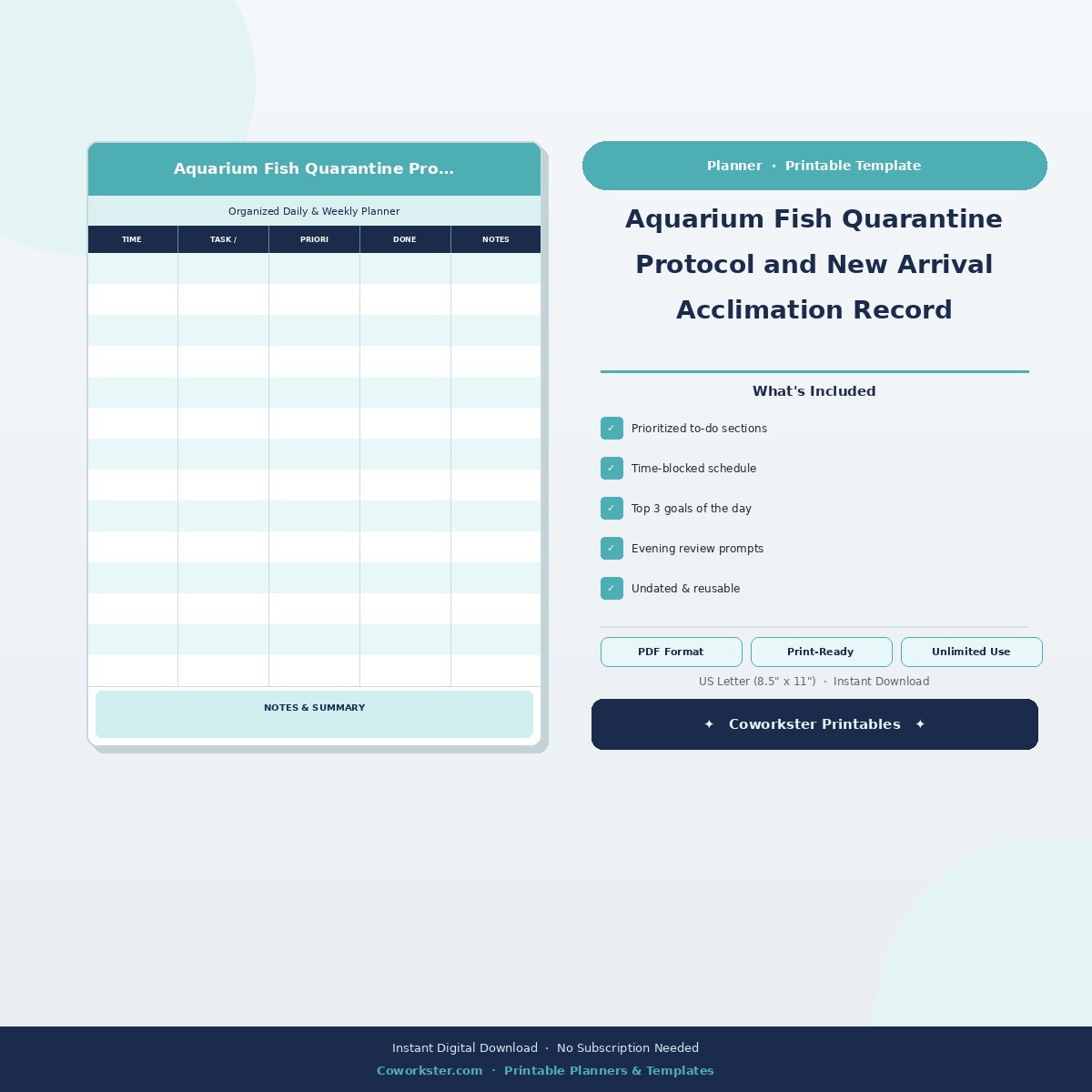 Aquarium Fish Quarantine Protocol and New Arrival Acclimation Record ...