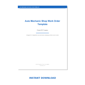 Auto Mechanic Shop Work Order Template