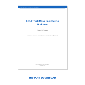 Food Truck Menu Engineering Worksheet