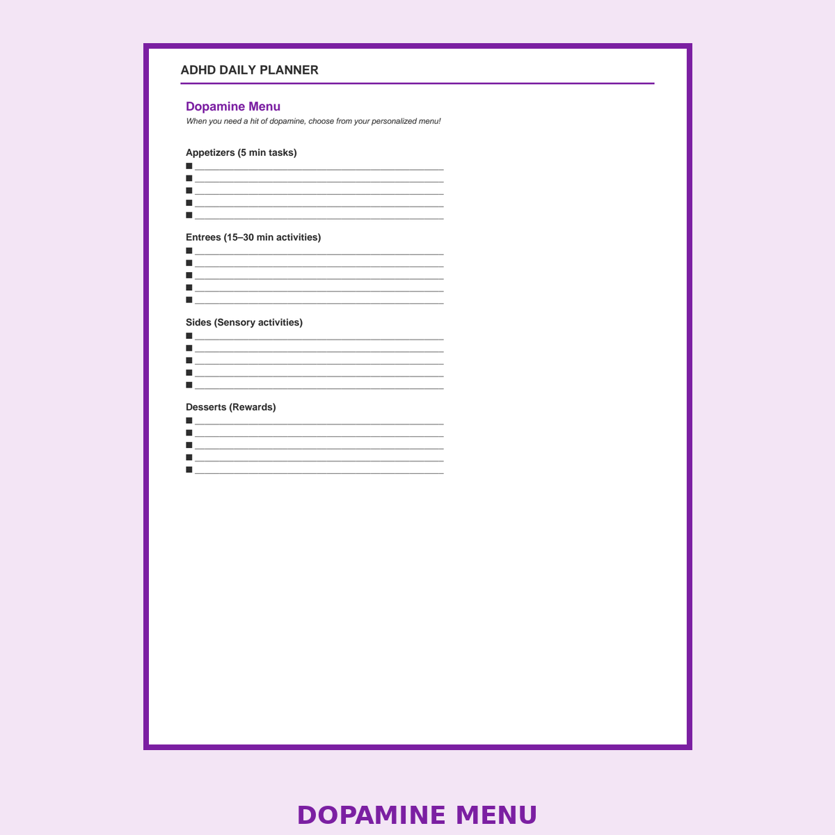 ADHD Daily Planner and Dopamine Menu Fillable PDF with Task Paralysis Breaker and Energy Tracker - Image 4