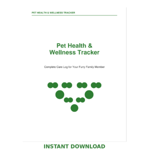Pet Health and Wellness Tracker Fillable PDF with Vaccination Log, Vet Visit History and Daily Care Journal