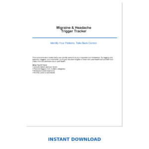 Migraine & Headache Trigger Tracker – Fillable PDF | Episode Log, Medication & Monthly Pattern Summary