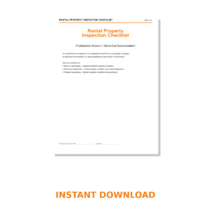 Rental Property Inspection Checklist Fillable PDF for Landlords with Room by Room Move In and Move Out Forms