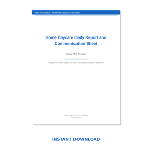 Home Daycare Daily Report and Communication Sheet