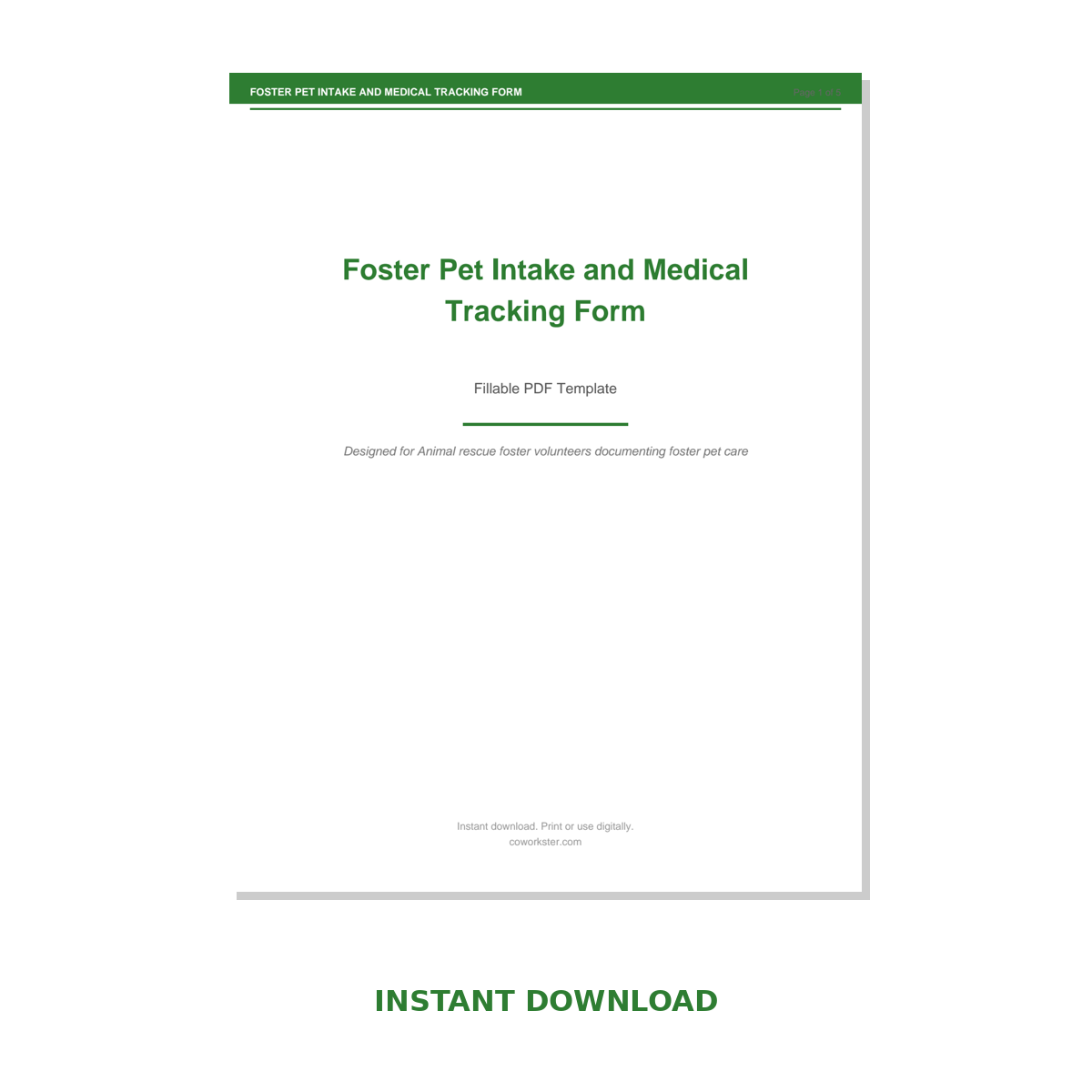 Foster Pet Intake and Medical Tracking Form