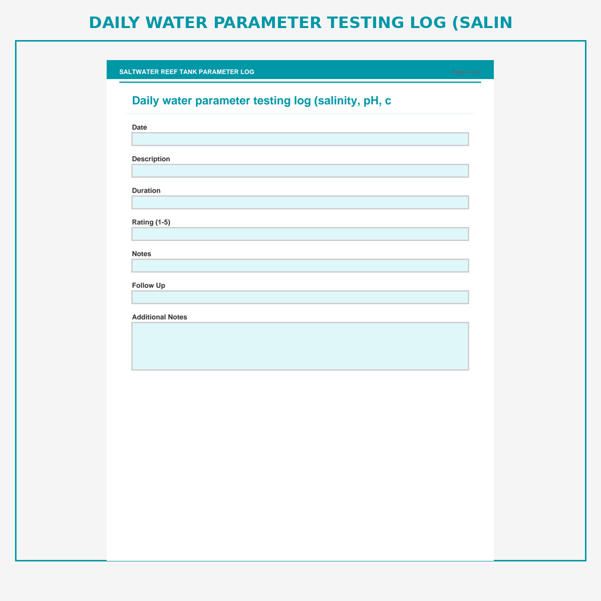 Saltwater Reef Tank Parameter Log - Image 2