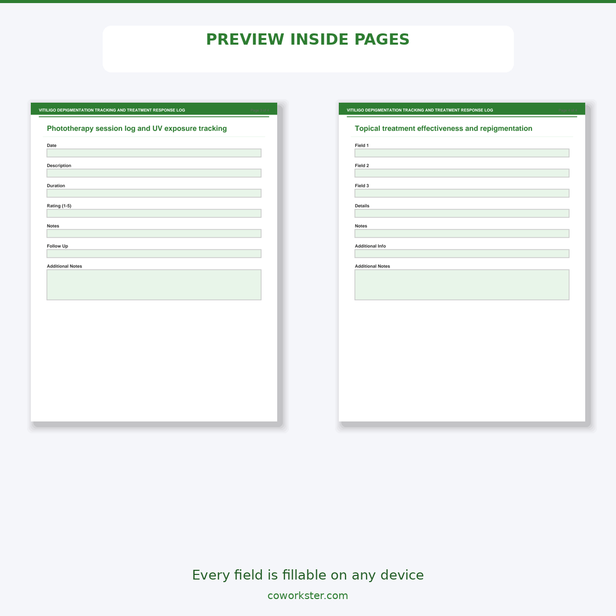 Vitiligo Depigmentation Tracking and Treatment Response Log - Image 5