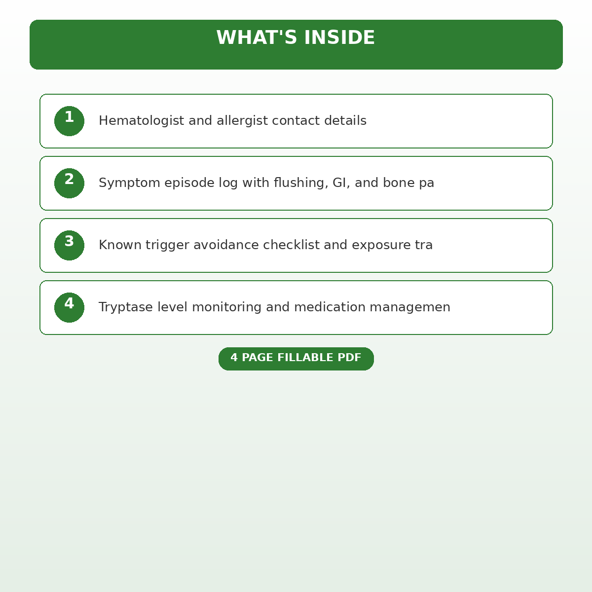 Mastocytosis Symptom and Mast Cell Mediator Release Log - Image 5