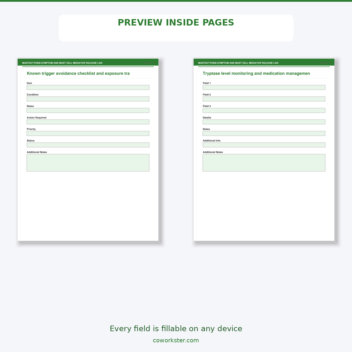 Mastocytosis Symptom and Mast Cell Mediator Release Log - Image 6